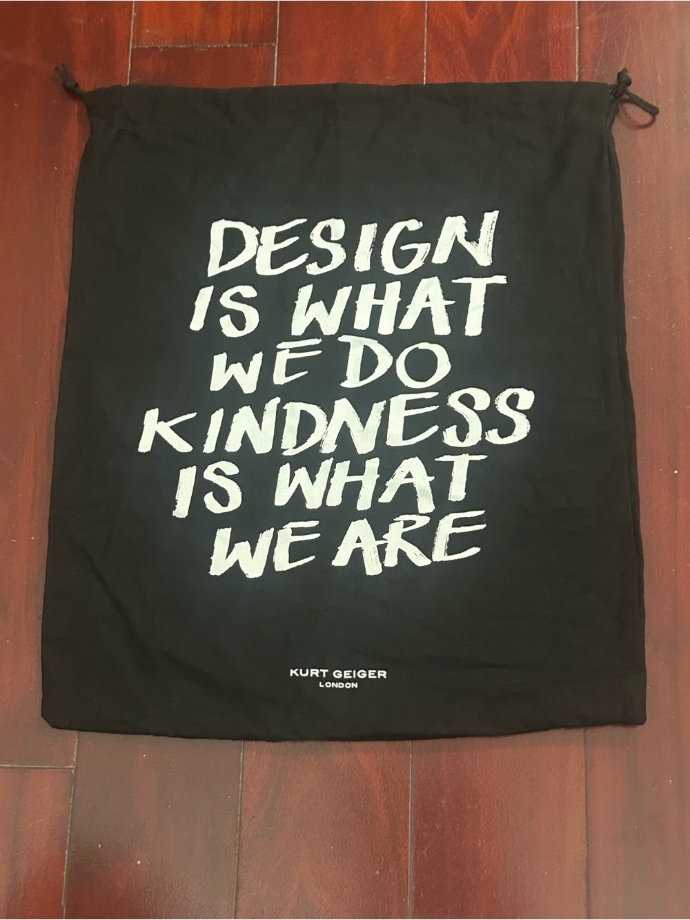 Kurt Geiger Black Drawstring Dust Bag with White Slogan 15”-12”